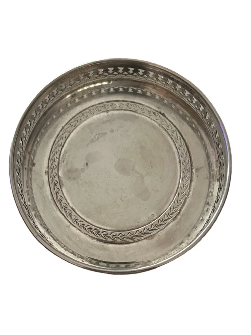 OLRI Vintage Silverplated Gallery Tray Wine Bottle Holder Coaster 4 3/4” Italy